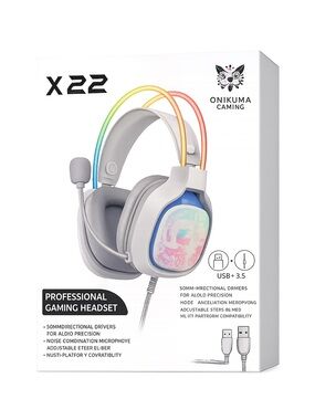 Onikuma X22 White Gaming Headset with RGB Accents